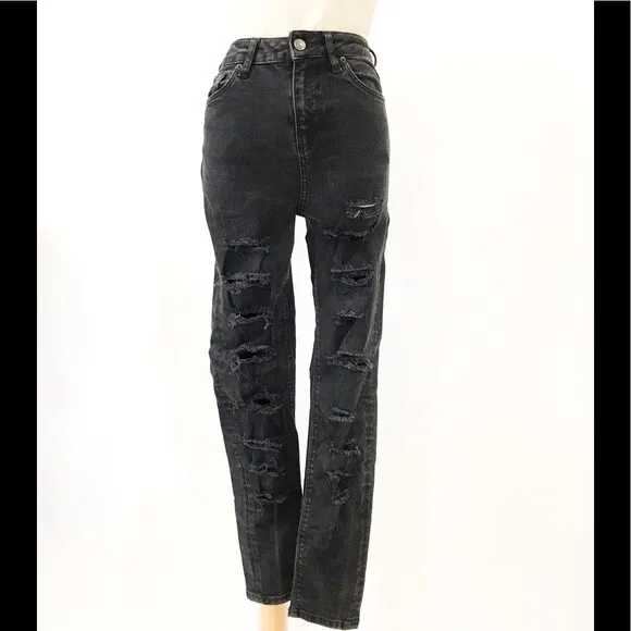 Topshop Black Moto Jamie Jeans Distressed Size 28 Skinny