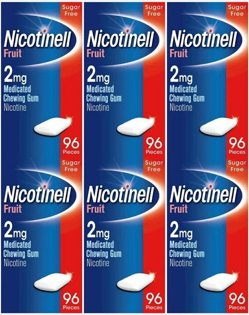Chicle medicada con nicotina sabor a fruta, 2 mg, 6x96 = 576 piezas