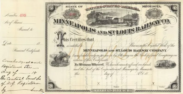 Minneapolis and St. Louis Railway Co. - Stock Certificate - Railroad Stocks