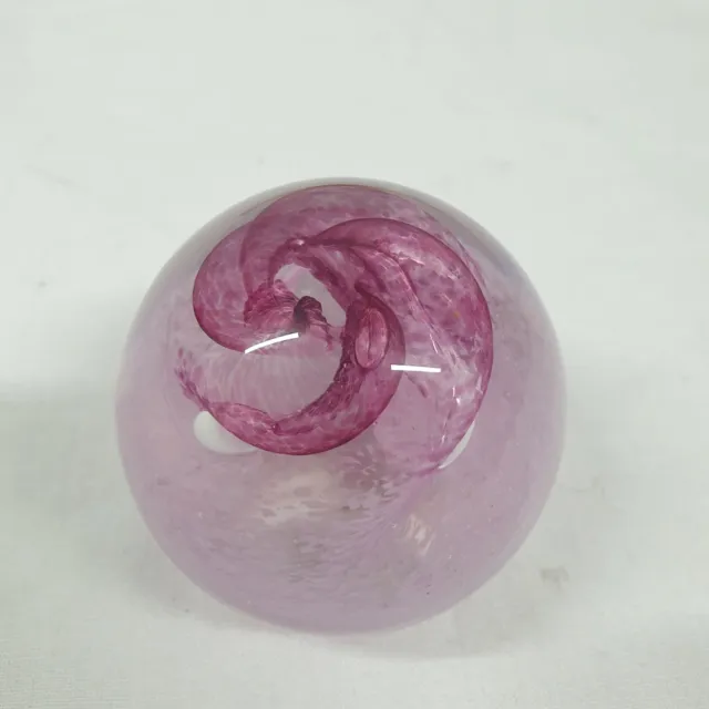 Caithness Pixie Glass Paperweight Cerise Pink and White Swirl. Scotland.