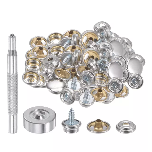 50 Sets Screw Snap Fasteners Kit 10mm Copper Snaps with Tool, Silver Tone