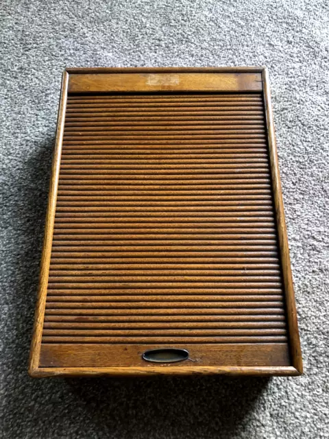 mid century oak tambour desk storage box