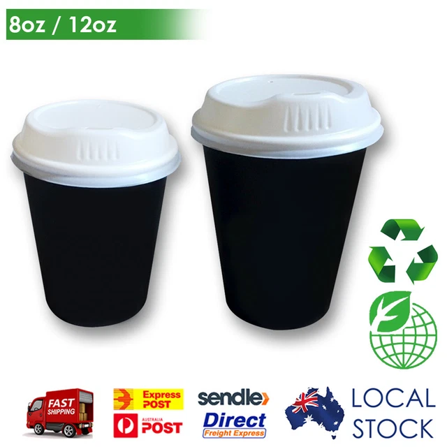 TAKE AWAY SINGLE Wall Black Coffee Cups & Flat or Sipper Lids Bulk Cup ...