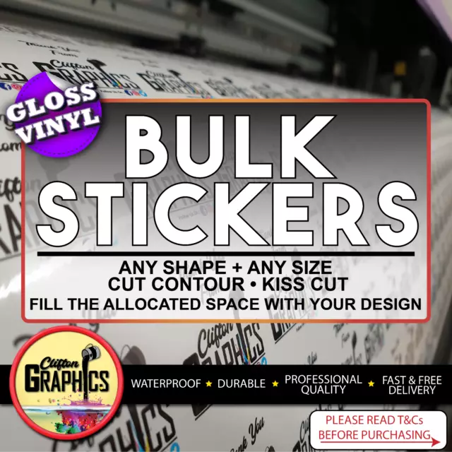 50 x Bulk Stickers Custom Print Vinyl Your Design Decals Labels Logo  Printing