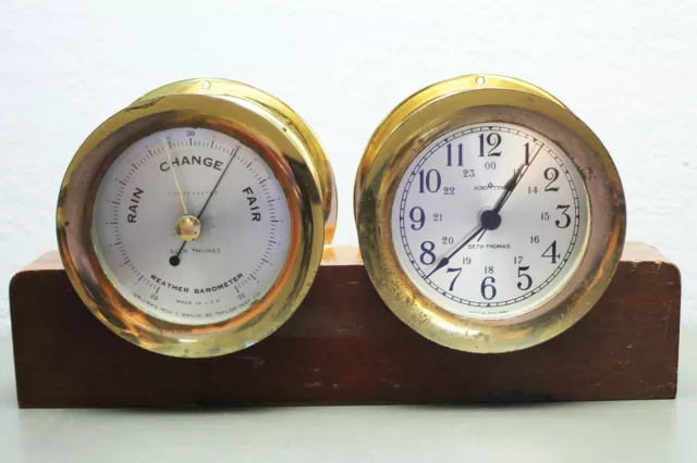 VTG Brass Seth Thomas Ship's Clock & Barometer Corsair E537-000 Catalog #1604