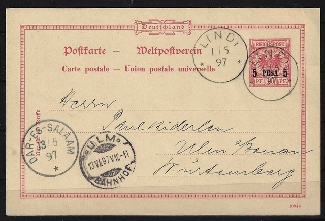 H629) DOA Deutsch-Ostafrika Kolonie GA Ganzsache Stempel LINDI