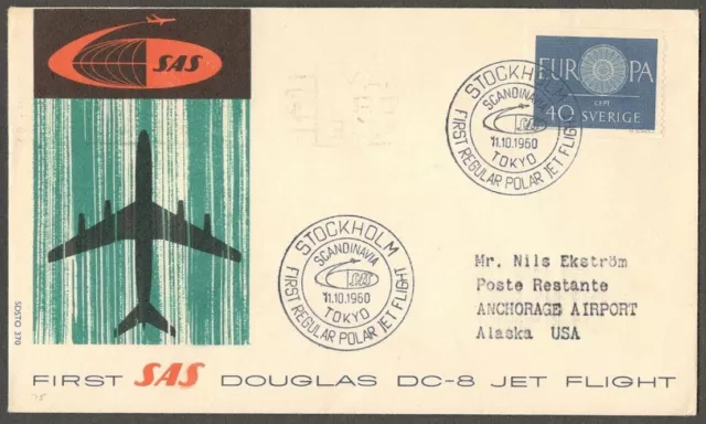 (AOP) Sweden SAS 1960 First Flight cover Stockholm to Anchorage, Alaska