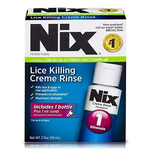 Nix Lice Killing Creme Rinse 2 oz and Nit Comb to Remove Lice & Eggs from Hair