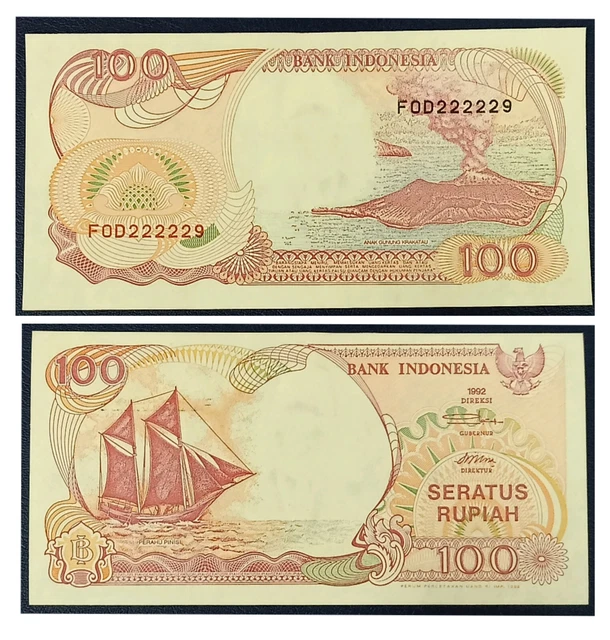 011. Indonesia 100 Rupiah 1992 Almost Solid S/N 222229 aUNC
