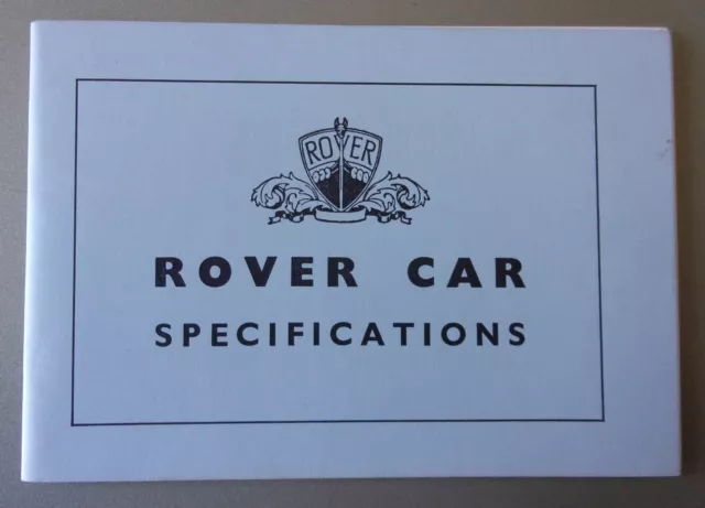 ROVER CARS orig 1959 UK Mkt Small Specifications Brochure - P4 80 100 P5 3 Litre