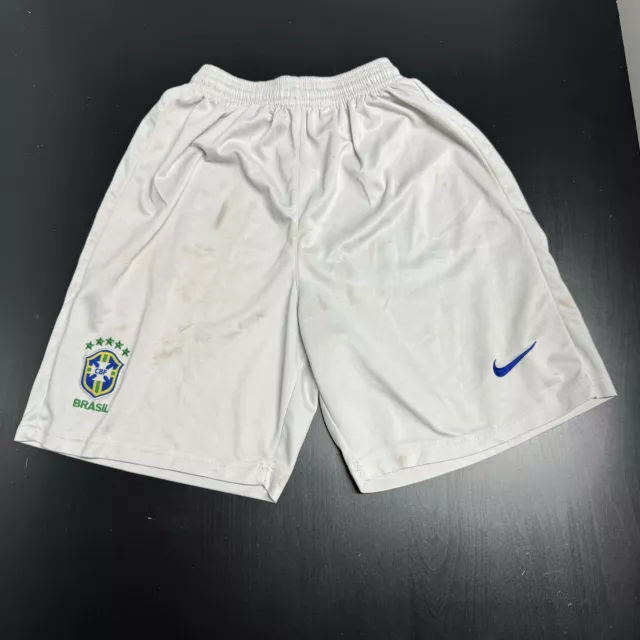 Youth Nike Swoosh Brazil Futbol Soccer Active Drawstring White M Shorts 605