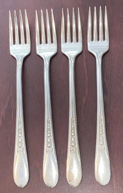 SET 4 DINNER FORKS! Vintage ROGERS silverplate: PRISCILLA LADY ANN pattern Lot