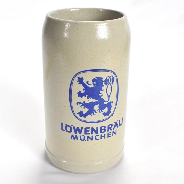 VINTAGE STONEWARE LOWENBRAU MUNCHEN GERMAN 1.0L BEER STEIN MUG 1L Man cave bar