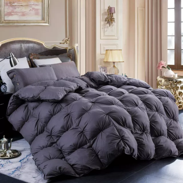 Luxurious Gray Goose Down Comforter 100% Egyptian Cotton 1200TC Pleated Design