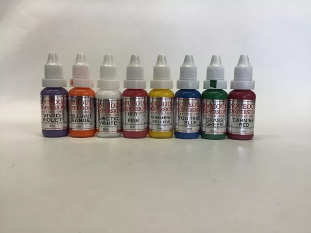 AQUEOUS TATTOO INK VIOLET ORANGE PINK YELLOW BLUE GREEN RED 15 / 30ml Set B 2