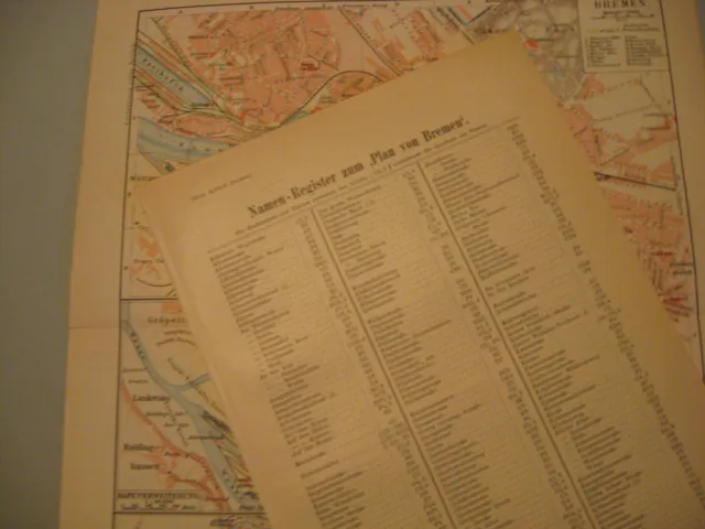 Bremen-Haven-Kanal Karte von 1902 Stadtplan mit Straßenregister-Original Lith. 2