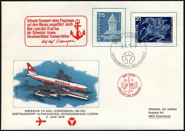 SCHWEIZ 707,896 BRIEF, 2.6.1975, 75 C. Bauten und 20 C. Pfadfinder auf Sonderflu