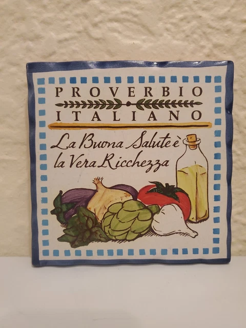 Proverbio Italiano Pottery Tile Hand Painted Italy Signed by Artist Ceraselle