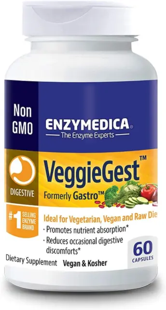 Enzymedica Veggiegest 60 Capsules, Gas, Ballonnement, Digestif Inconfort