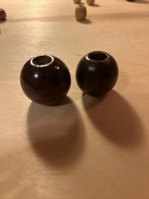 (2) Vintage Round Dark Brown Barrel Macrame Craft Wooden Beads 1” Retro MCM Boho 2