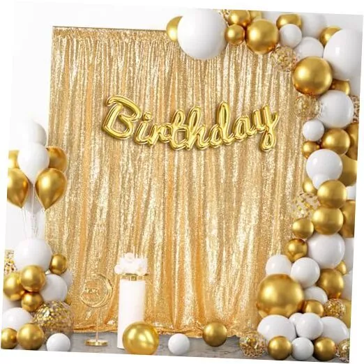 Sequin Backdrop Curtain Glitter Photo Booth Backdrop for Wedding 8ft x 8ft Gold