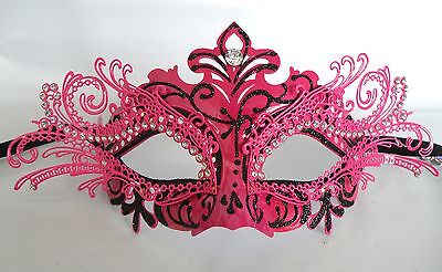 Hot Pink & Black Metal Venetian Masquerade Party Mask *NEW* Express Post Option