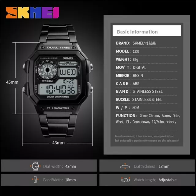 SKMEI Fashion Sport Watch Men Steel LED Digital Wristwatch Male Alarm Watches