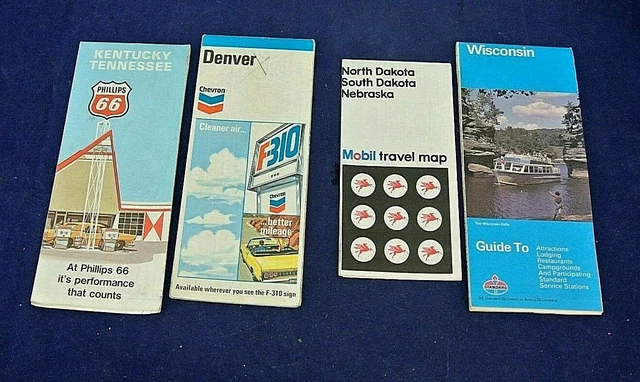 Vintage Gas & Oil Road Maps 1970'S, Standard, Chevron, Phillips 66, Mobil, Lot/4