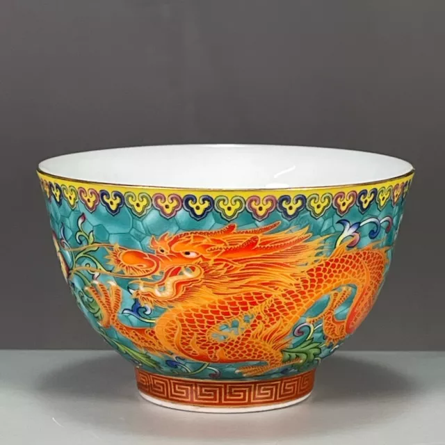 Coleect China famille rose porcelain hand painting dragon pattern bowl