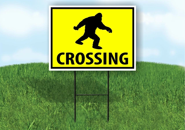 Sasquatch BIGFOOT CROSSING XING YELLOW Plastic Yard Sign ROAD SIGN with Stand