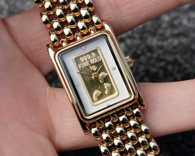 BROOKS BENTLEY Footprints Watch 1g 24ct Gold Ingot Diamond Set Link Bracelet 210.00 PicClick UK