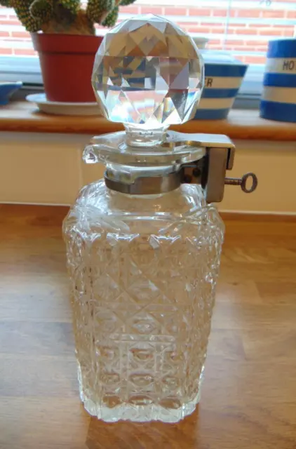 Antique Cut Glass Crystal Decanter Tantalus - Betjemann's Patent - Lock & Key