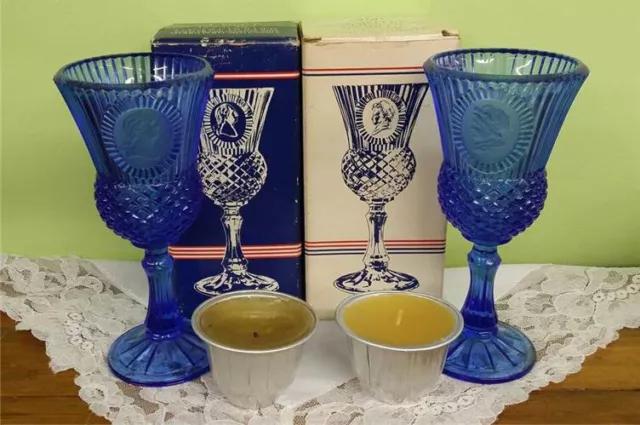 Vintage 1976 Avon Martha and George Washington Cobalt Blue Goblets by Fostoria