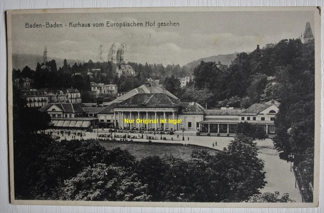 AK Baden-Baden, Kurhaus vom Europäischen Hof gesehen, gel. 1936, Ba-Wü, Menschen