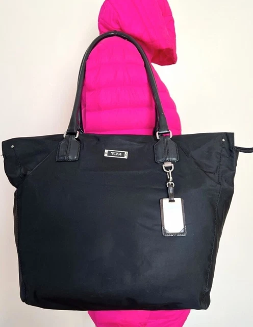TUMI Black Voyageur Derby Business Tote Shoulder Bag Leather Trimmed Black Large