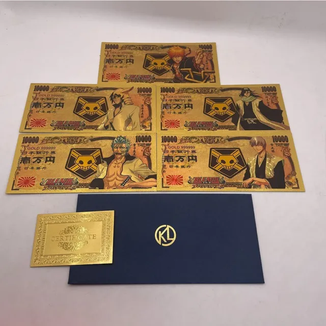 Lot de 6 Billets 10000 Bleach Figurine Manga Pokemon Dorée Ticket Collector Gold
