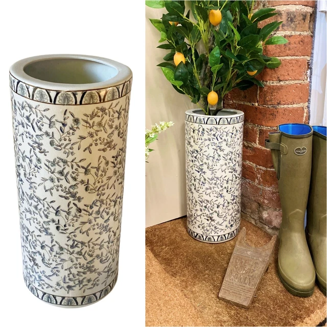 Vintage Blue Floral Ceramic Umbrella Stand Tall Hall Vase Crackle Effect Holder