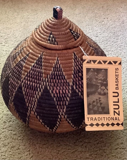 Handmade Traditional African ZULU Storage Basket New with Tag Signed AFRICA
