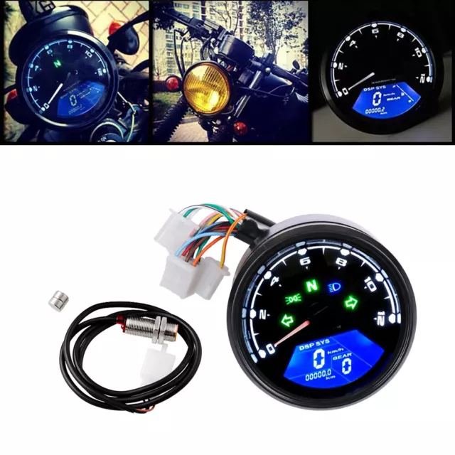 LCD Digital Motorcycle Speedometer Tachometer Cafe Racer Moto Odometer 12000RPM