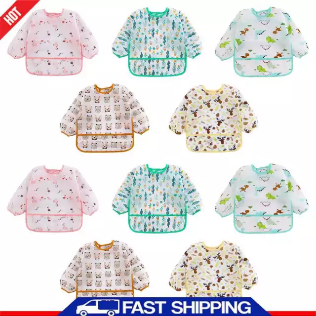 Bibs Kids Waterproof Long Sleeve Feeding Apron Children One Piece Eating Clothe