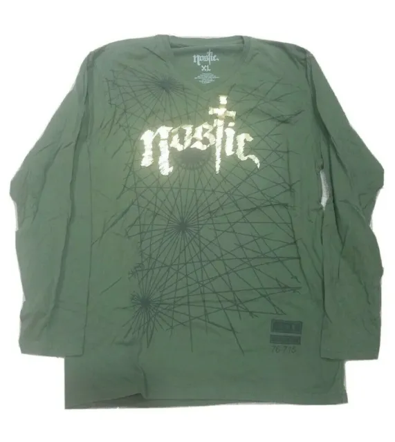 Men's Nostic green long sleeve gold logo graphic t-shirt tee cotton XL NT76