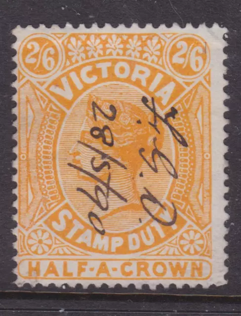 Victoria Scarce 1890 2/6 Orange Qv Stamp Duty Used Sg 344 (Qd28)