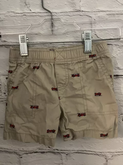 Carter's Beige Shorts Red Firetrucks Elastic Waist 100% Cotton EUC Baby 18M