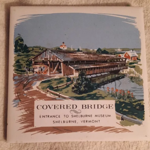 Vintage Screencraft Hand Decorated Tile, Trivet  Covered Bridge Vermont, ...