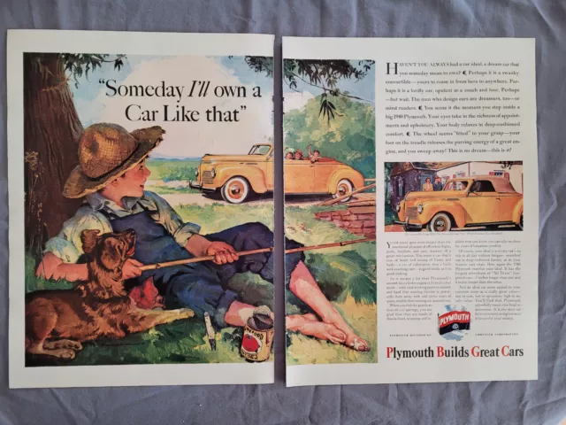 1940 VTG Orig Magazine Ad PLYMOUTH 2PG Auto Car Someday I'll Own A Car Like That