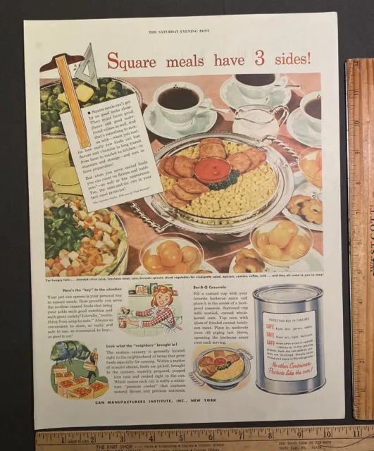 Vintage Print Ad Can Manufacturers Canned Food Dinner Dessert 1940s Ephemera