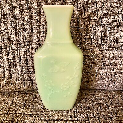 Vintage 1982 Avon Spring Dynasty Fragranced Vase Celadon Green Floral & Bird