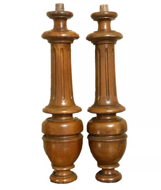 Pair spindle baluster wood turned column Antique french architectural salvage 15