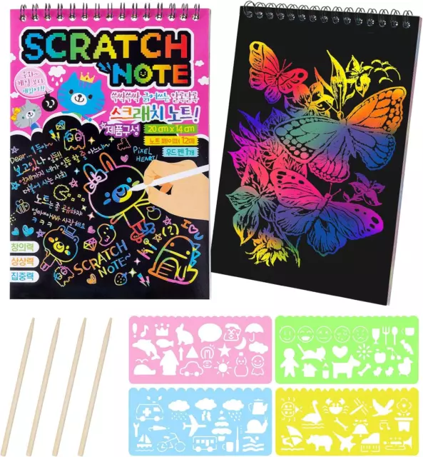 2 Stück Kratzbilder Set für Kinder, DIY Regenbogen Kratzpapier Bastelset zum Zei