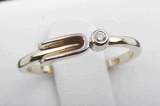 Solitär Ring 585 14k Gelb Gold Weiß Gold Bicolor Diamant Solitär 0,01ct #